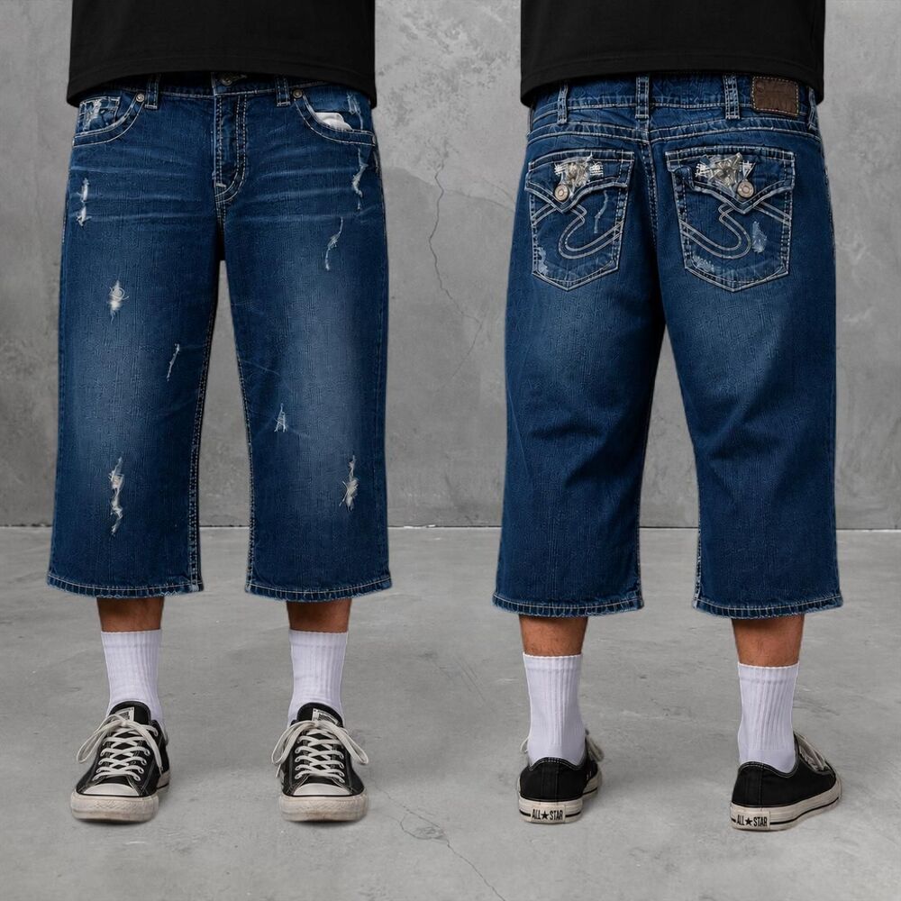 Y2K Early 2000's Silver Jeans Co Suki Flap Capri Women's 34x21 Blue Grunge
